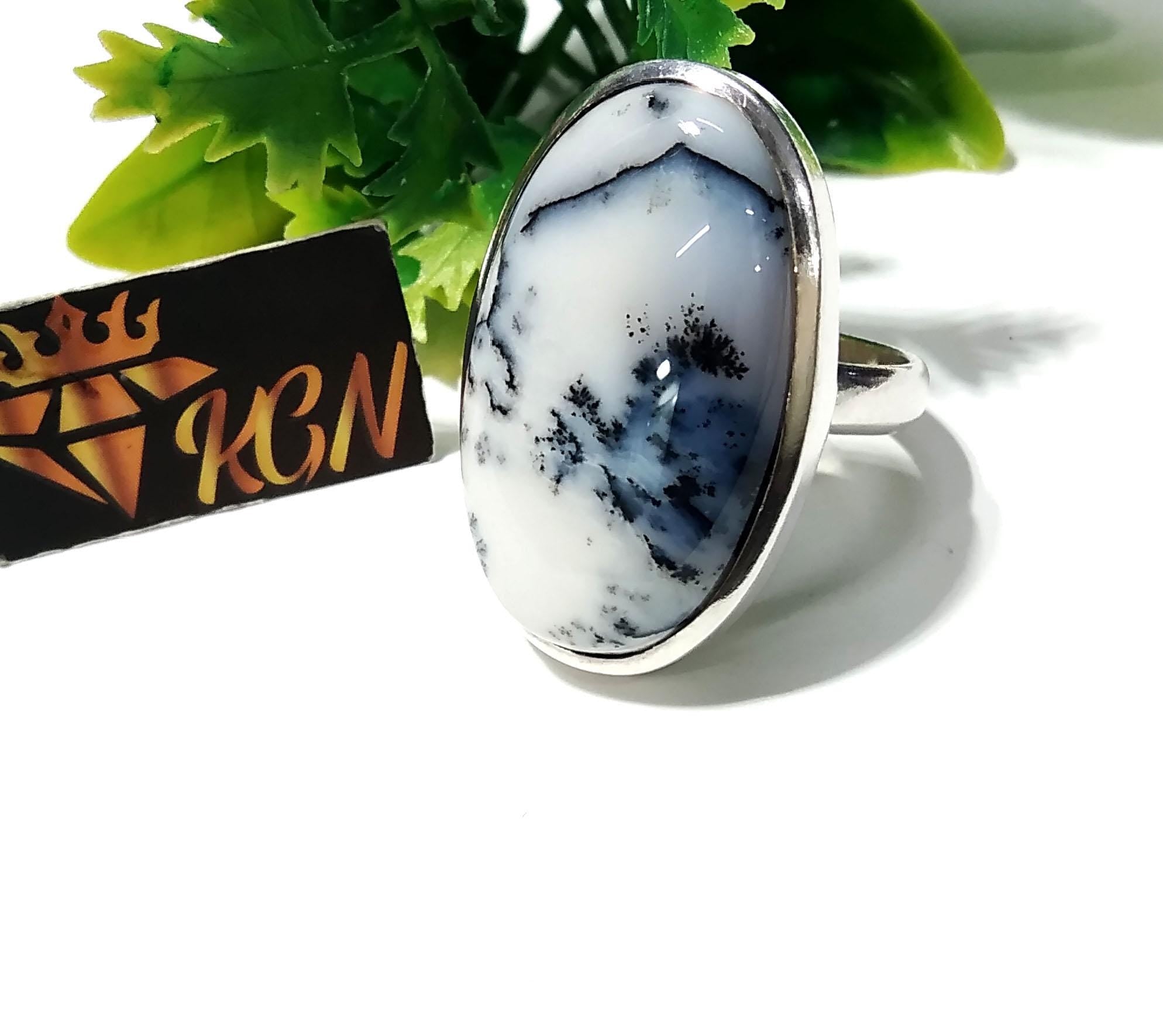 Natural Dendrite Opal Gemstone Ring, 925 Solid Starling Silver Ring, Oval Shape Stone Size 30x18 mm Handmade For Gift Birthday Ring Jewelry